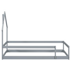 DOMETOUR Twin Size Wood bed with House-shaped Headboard Floor bed with Fences,Grey - 1 of 4