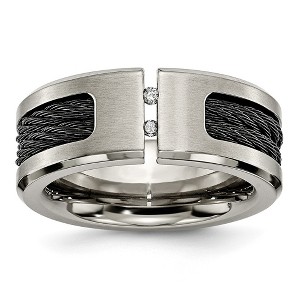 Black Bow Jewelry Mens 10mm Titanium Black Plated Cable .05ctw Diamond Standard Fit Band - 1 of 4