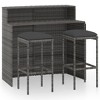 vidaXL 3-Piece Outdoor Patio Bar Set in Gray - PE Rattan, Powder-Coated Steel & 100% Polyester Fabric, Weather-Resistant, Removable Cushions - 2 of 4