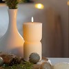 LumiPur 3.5"x7" Design Series Ribbed Flickering Flameless LED Wax Pillar Candle Linen White - 2 of 4