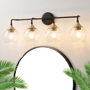 POWLIG 30.71-in 4-Light Black Gold Modern Dimmable Bathroom Vanity Light with Clear Glass Shade - 1 of 4