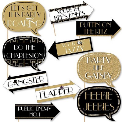 Big Dot of Happiness Funny Roaring 20's - Twenties Art Deco Jazz Photo Booth Props Kit - 10 Piece