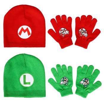 Super Mario Brothers Mario & Luigi Youth 2-Pack Beanie And Glove Set for Kids