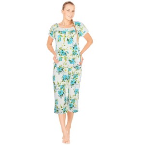 JEFFRICO Pajamas For Women Capri Set Sleepwear Soft Pajamas Short Sleeve Pajama Sleepshirt With Capri Pants - 1 of 4