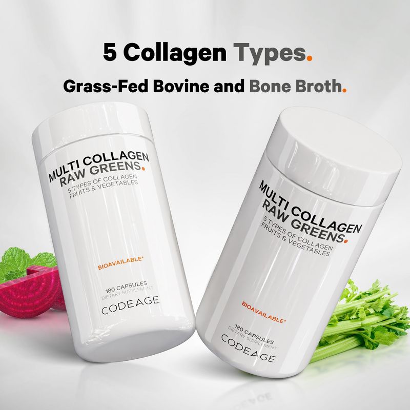 Codeage Multi Collagen Peptides Raw Greens, Hydrolyzed Collagen Protein, 21 Organic Fruits, Vegetables - 180ct, 4 of 14