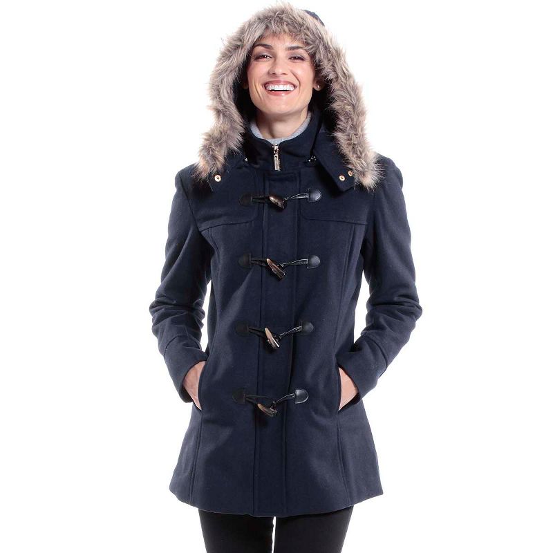 Alpine Swiss Duffy Womens Wool Coat Fur Trim Hooded Parka Jacket, 3 of 11