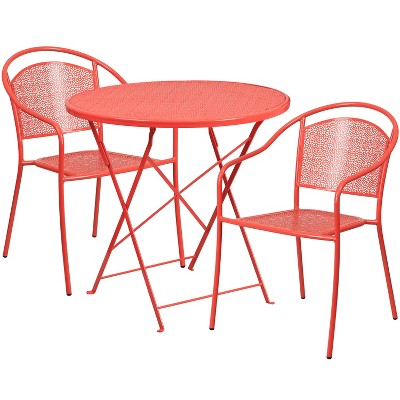Emma and Oliver Commercial Grade 30" Round Metal Folding Patio Table Set w/ 2 Round Back Chairs