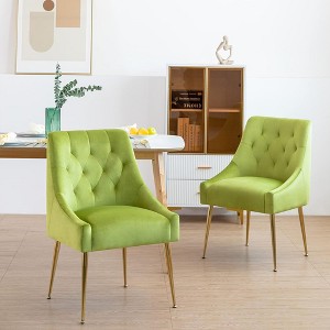 DYHOME Modern Dining Chairs Set of 2, Mid Century Dining Chairs with 5.12” Cushions, Velvet Upholstered Dining Chairs with Back Pull Rod - 1 of 4