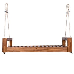 NAYSAYE Patio Swing Acacia Wood Twin Size Porch Swing Bed Durable Secure Design for Outdoor Use, Natural, 93.75"*11.25"*10.5" - 1 of 4
