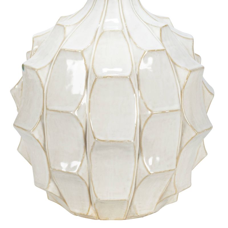 Possini Euro Design Cosgrove Modern Mid Century Table Lamp 26 1/2" High White Glazed Ceramic Light Brown Linen Drum Shade for Bedroom Living Room Home, 6 of 11