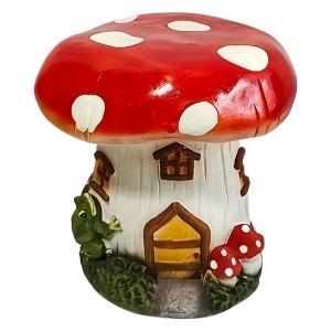 SEVOBAL Mushroom House Stool Side Table Home Decor Plant Stand Garden Indoor Outdoor Decoration Party Kid Gift Festival Cute, Red, 12.6"*12.6"*13.4" - 1 of 4