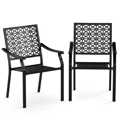 Tangkula 2PCS Stackable Patio Dining Chairs Outdoor Metal Bistro Chairs W/ Curved Armrests