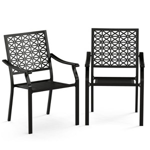 Tangkula 2PCS Stackable Patio Dining Chairs Outdoor Metal Bistro Chairs W/ Curved Armrests - 1 of 4