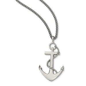 Black Bow Jewelry Large Polished Anchor Necklace in Stainless Steel, 24 Inch - 1 of 4