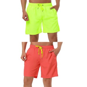 Lars Amadeus Men's Solid Color Drawstring Swimming Pool Beach Board Shorts 2 Packs - 1 of 4