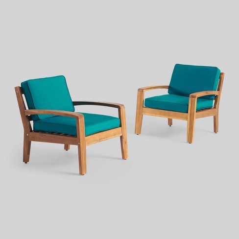 2pk Grenada Club Patio Chairs With Sunbrella Cushions Teak Teal
