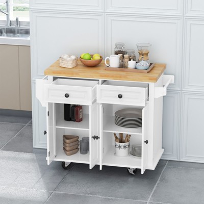 Rolling Kitchen Island Table with Lockable Casters 2 Drawers Storage Cabinet Kitchen Island Cart 43.31 x 17.72 x 33.27 Inch Black