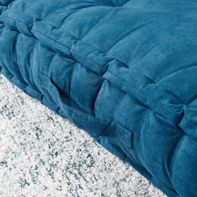 Dark Turquoise Velvet Tufted Square Floor Pillow
