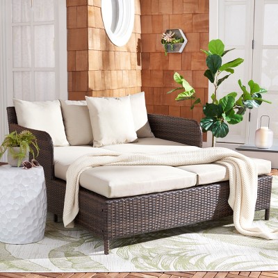 August Brown and Sand Wicker Outdoor Daybed with Cushions
