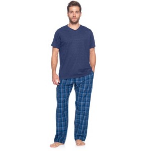 Ashford & Brooks Men's Woven Short Sleeve Jersey Top & Pajama Pants Set - 1 of 4