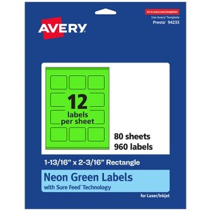 Avery Neon Green Paper Labels, 1-13/16" x 2-3/16" Rectangle - 1 of 4