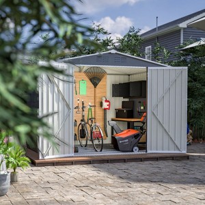 Kelly All Weather Metal Tool Shed, Patio Storage Shed with Metal Foundation and Lockable Doors, Outdoor Storage Box - The Pop Home - 1 of 4