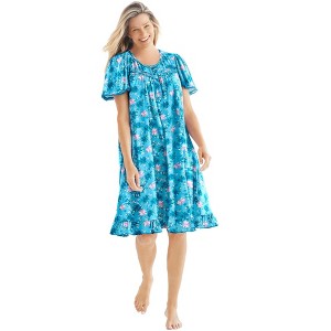 Dreams & Co. Women's Plus Size Short Floral Print Cotton Gown - 1 of 4