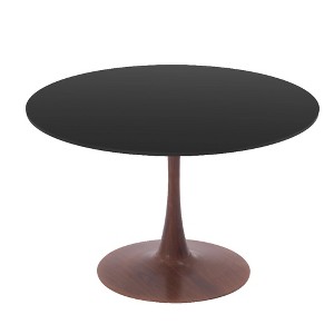 LeisureMod Bristol Round Dining Table with MDF Top and Walnut Steel Pedestal Base for Modern Kitchen and Dining Room - 1 of 4