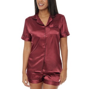 ADR Women's Classic Satin Pajamas Set with Pockets, Short Sleeve PJs - 1 of 4