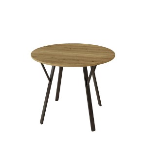 VYNXARIA 35.43 Inch Round Dining Table, Small Circle Kitchen Table with Metal Black Legs for 2-4 people,Modern Dining Room Table, Brown - 1 of 4