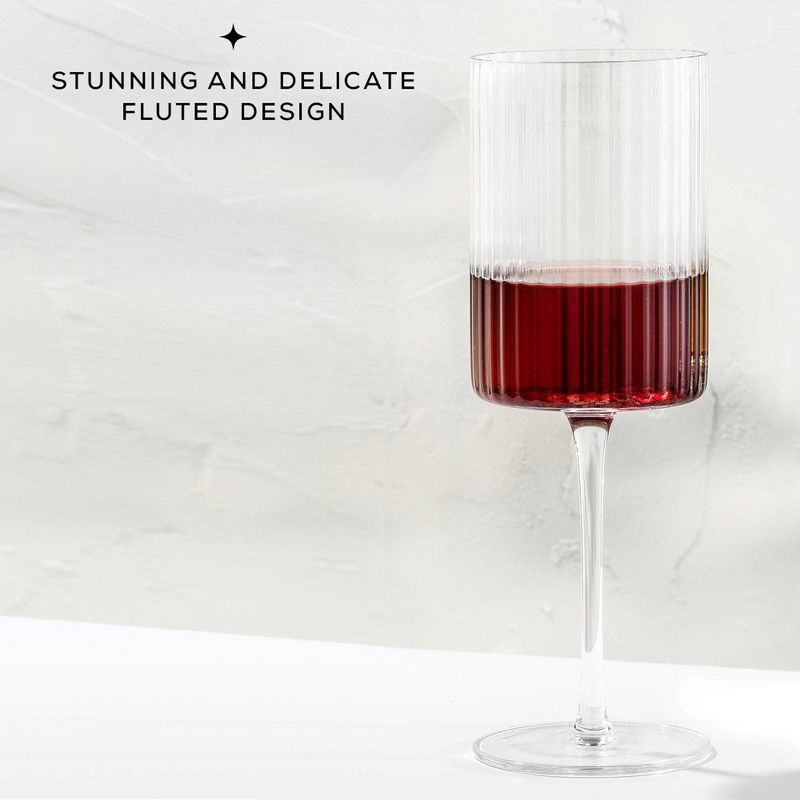 JoyJolt Elle Fluted Cylinder Red Wine Glass - 17.5 oz Long Stem Wine Glasses - Set of 2, 4 of 7