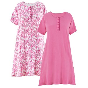 Collections Etc 2-Pack Pretty Paisley Print Short-Sleeve Henley Gown - 1 of 4