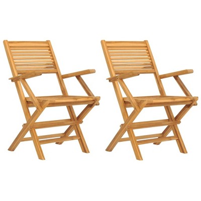 vidaXL Folding Patio Chairs Lawn Chair Outdoor Seating 2 Pcs Solid Wood Teak