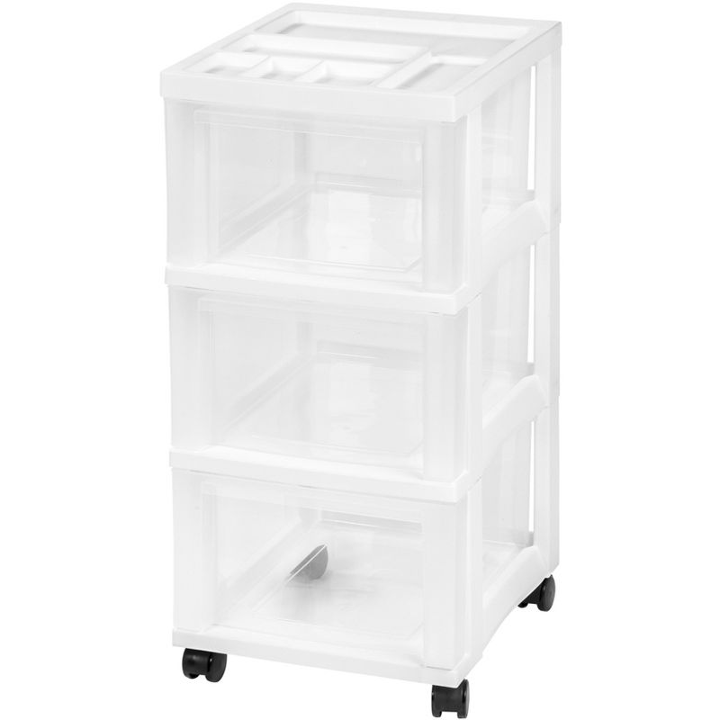 IRIS USA 3 Drawer Rolling Storage Cart with Organizer Top, White, 1 of 6