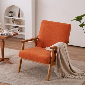 KTMBDW Mid-Century Accent Chair Modern Retro Leisure, Solid Wood Frame Upholstered Teddy Fleece Fabric Single Sofa Armchair for Living Room, Bedroom - 1 of 4