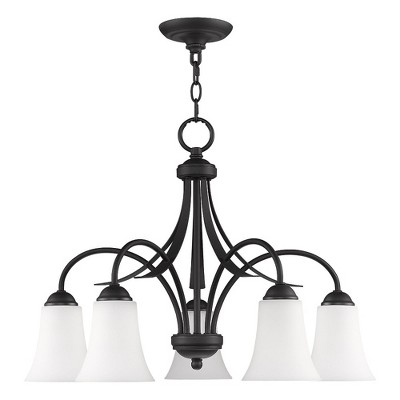 Satin Opal 5-Light Chandelier in Black with Hand Blown Glass