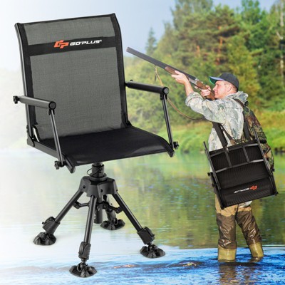 Tangkula 360° Swivel Blind Hunting Chair, Foldable & Portable Hunting Chair W/ Oversized Duck Feet Padded Armrests Mesh Back&Height Adjustable