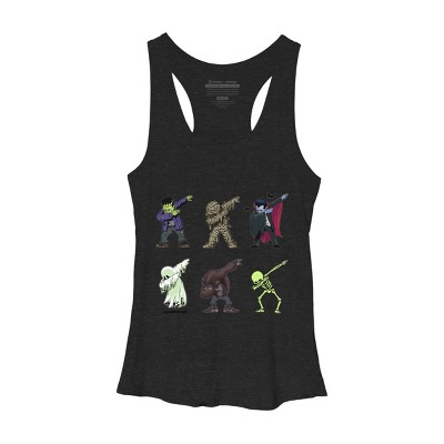 Women's Design By Humans Dabbing Halloween Creatures Skeleton Zombie Dab By vomaria Racerback Tank Top