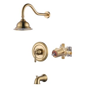 WOWOW Single Handle 1-Spray Tub and Shower Faucet 1.8 GPM with Brass Rough-in. Valve Included in Brushed Gold - 1 of 4
