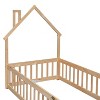 CAVINAS Twin Size Floor Bed Modern Pine Bed Frame with Guardrail, Door and House Shaped Headboard for Bedroom, without Slats - 3 of 4