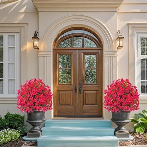 2-Pack Artificial Bushes with Ground Spikes, UV Resistant Fake Shrubs for Outdoor Garden, Realistic Fabric Plants for Porch Patio Decor - 1 of 4