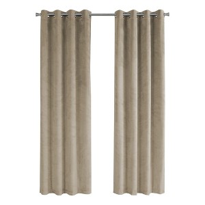 Monarch Specialties Curtain Panel 2Pcs Set  Room Darkening Grommet Living Room Bedroom Kitchen Velvet Polyester Beige Contemporary Modern - 1 of 4