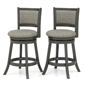 Tangkula Swivel Bar Stools Set of 2 w/ Soft-padded Back & Seat Sturdy Wooden Frame - 1 of 4