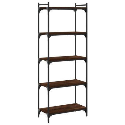 vidaXL 5-Tier Brown Oak Bookcase - Engineered Wood and Metal Frame - Ample Storage