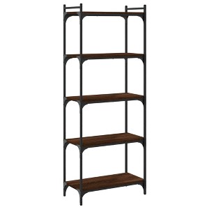 vidaXL 5-Tier Brown Oak Bookcase - Engineered Wood and Metal Frame - Ample Storage - 1 of 4