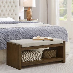Accent Bench with Lower Shelf Shoe Rack, Padded Seating Bench, Modern Compact Bed End Bench with Storage - 1 of 4