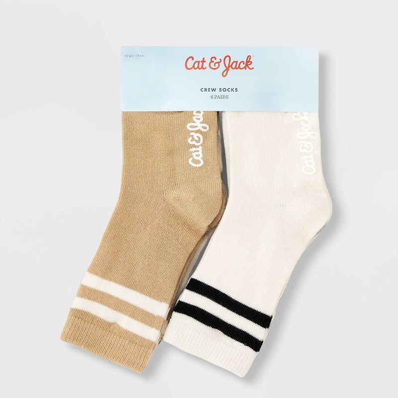 Toddler 6pk Striped Neutral Varsity Crew Socks - Cat & Jack™, 3 of 5