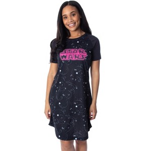 Star Wars Women's Neon Logo Nightgown Pajama Sleep Shirt Black - 1 of 4
