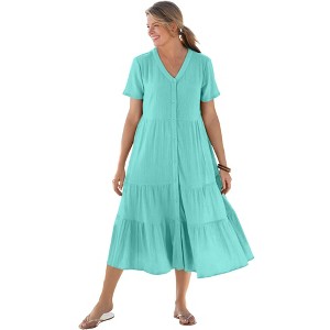Woman Within Women's Plus Size Gauze Tiered Dress - 1 of 4