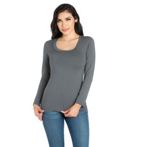 24seven Comfort Apparel Womens Solid Long Sleeve Scoop Neck Top - 1 of 4